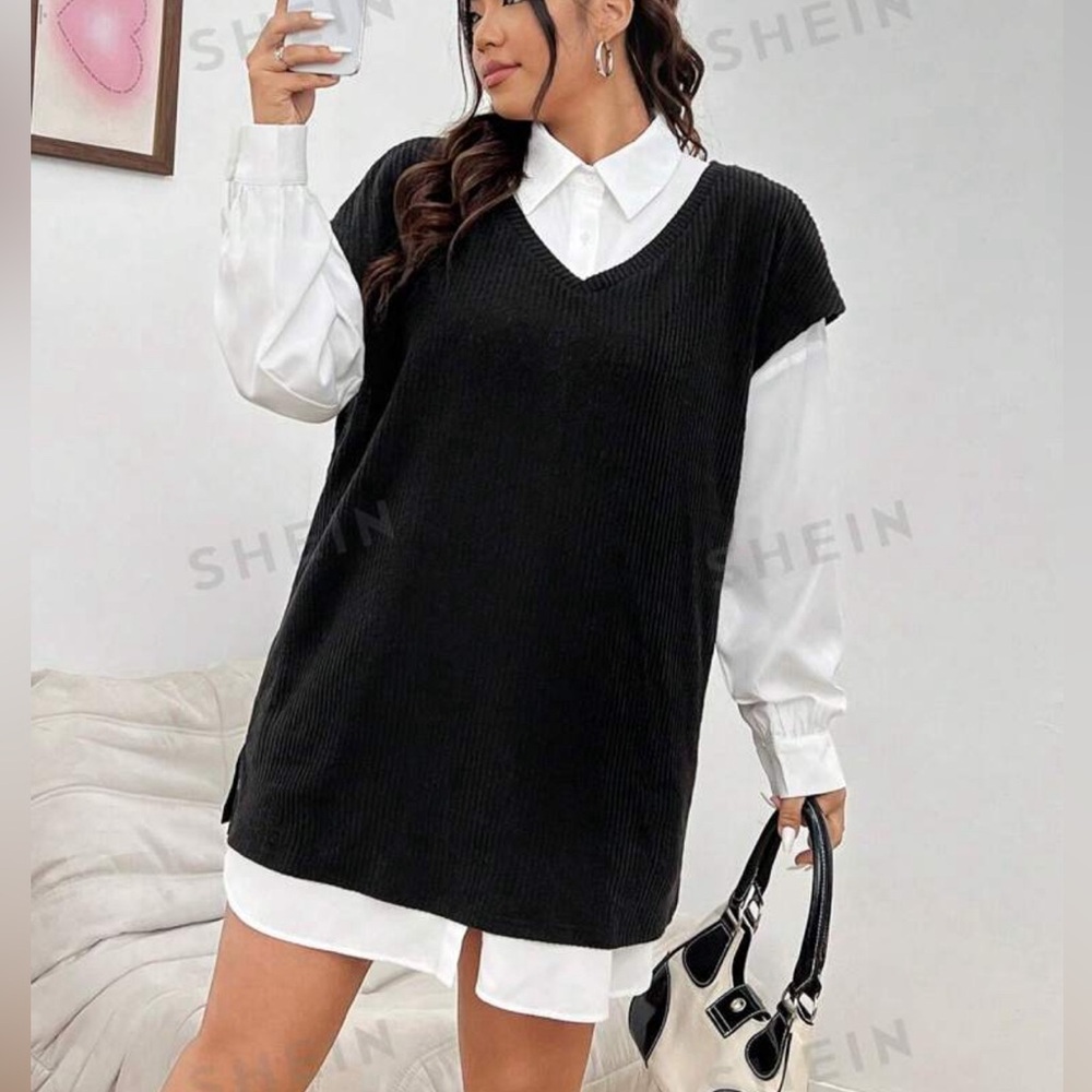 NWOT Drop Shoulder Shirt Dress & Rib Knit Top
